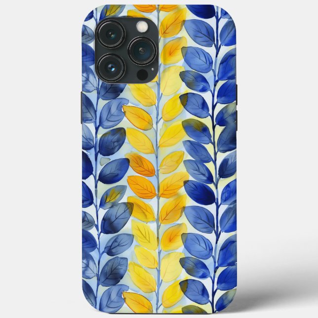 Coques Case-Mate iPhone Feuilles jaune et bleu (Verso)