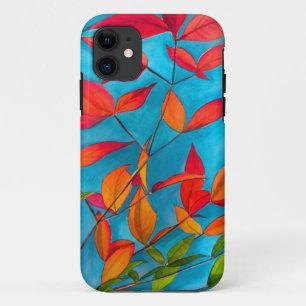 Coque iPhone 11 Feuilles orange Art original aquarelle Automne