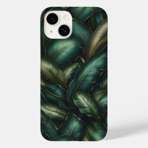 Coque Pour iPhone 14 Feuilles Tropicales Élégantes Vert Émeraude Foncé 
