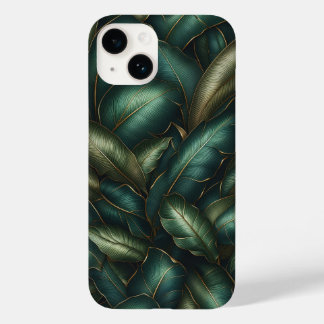 Coque Pour iPhone 14 Feuilles Tropicales Élégantes Vert Émeraude Foncé