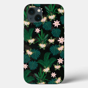 Case-Mate iPhone Case Feuilles tropicaux et fleurs Motif noir