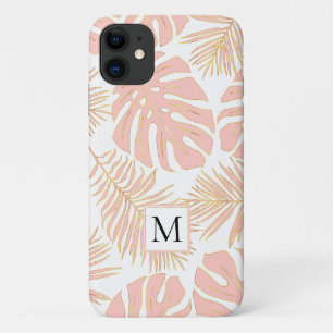 Case-Mate iPhone Case Feuilles tropicaux et monogrammes rose et or