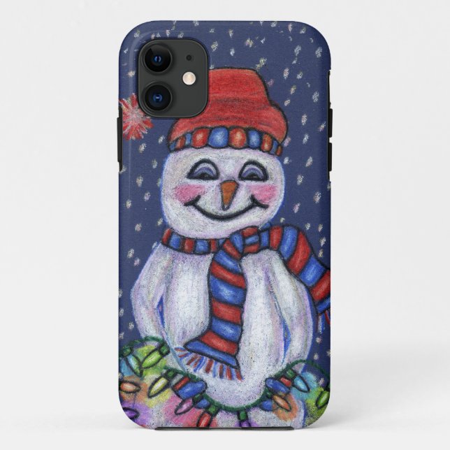 Coques Case-Mate iPhone Feux de Noël Snowman souriant (Dos)