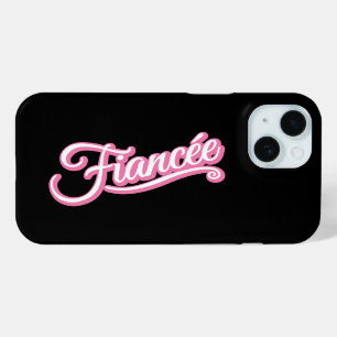Coque Pour iPhone 15 Fiancée rose/blanc sur noir