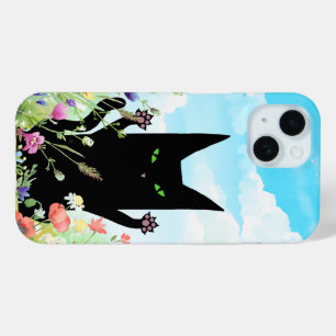 Coque Pour iPhone 15 Fièvre du printemps du chat noir : chaton et fleur