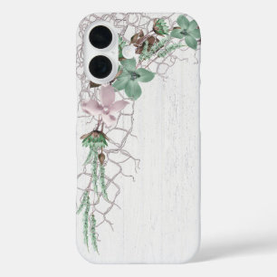 Coques iPhone 16 Filet de marine et fleurs sur bois blanchi à la ch