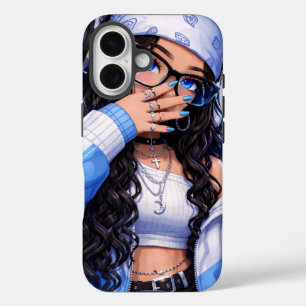 Coques iPhone 16 Fille Anime Y2K Branchée Esthétique Bleue