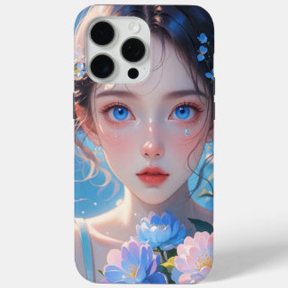 Coque iPhone 15 Pro Max fille anime yeux bleus