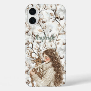 Coques iPhone 16 Plus Fille aux cheveux bruns avec cerf