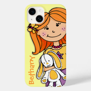 Coque Pour iPhone 14 Fille avec cheveux rouges bouddin lapin en peluche