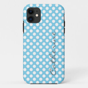 Coques Pour iPhone Fille, classique bleu aqua pois