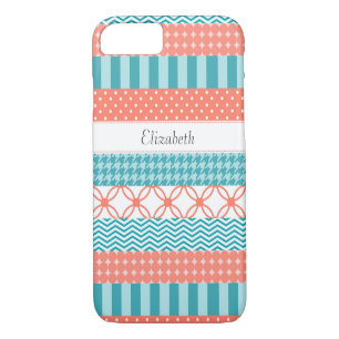 Case-Mate iPhone Case Fille Coral et Turquoise Motif de bande Washi avec