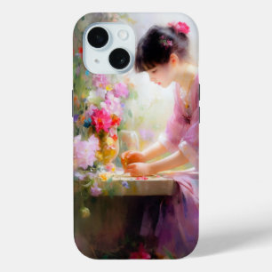 Coque Pour iPhone 15 Fille dans le jardin des fleurs