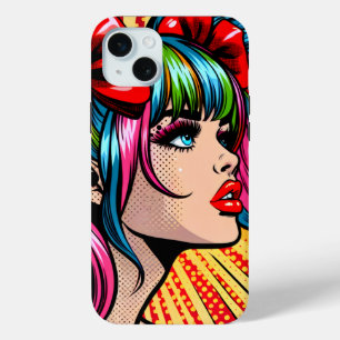 Coque iPhone 15 Mini Fille de bande dessinée d'art pop mignonne et colo