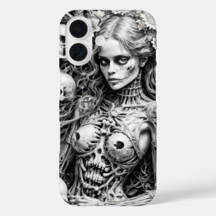 Coques iPhone 16 Fille de crâne avec couverture d'os