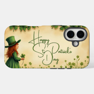 Coques iPhone 16 Fille de la Saint-Patrick avec des trèfles