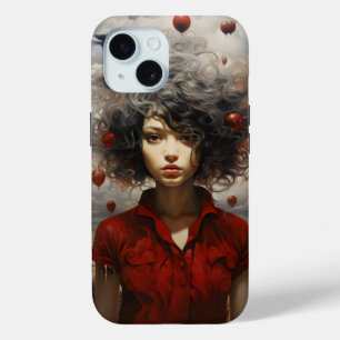 Coque Pour iPhone 15 Fille en Art Moderne Rouge