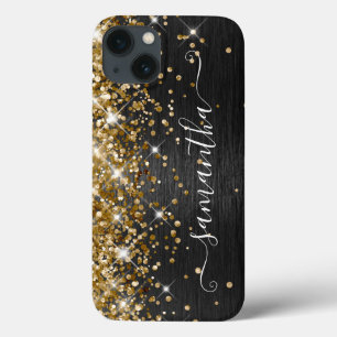Case-Mate iPhone Case Fille Glittery Or Noir en métal brossé