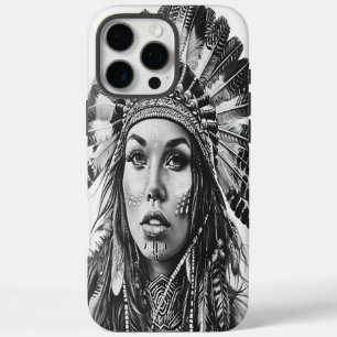 Coques iPhone 16 Pro Max Fille guerrière indienne plumée