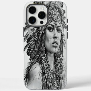 Coques iPhone 16 Pro Max Fille guerrière indienne plumée