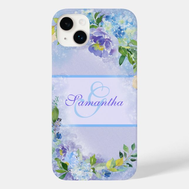 Coques Case-Mate iPhone Fille Lavande Bleu Aquarelle Nom Floral Initial (Verso)