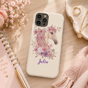 Case-Mate iPhone Case Fille Mignonne Cheval Rose Violet Monogramme Scrip