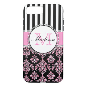 Coque iPhone 7 Plus Fille moderne Parties scintillant rose Damask Pers