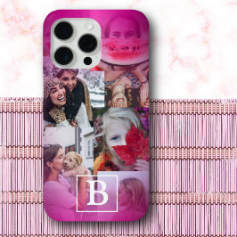 Coque iPhone 15 Pro Max Fille Monogrammé 6 Photo Collage rose Gradient
