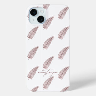 Coque iPhone 15 Mini Fille Motif de plumes rose