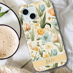 Coque Pour iPhone 15 Fille Nom personnalisé Bouquet de printemps Past