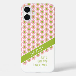 Coques iPhone 16 Plus Fille qui aime Jésus rose marguerite