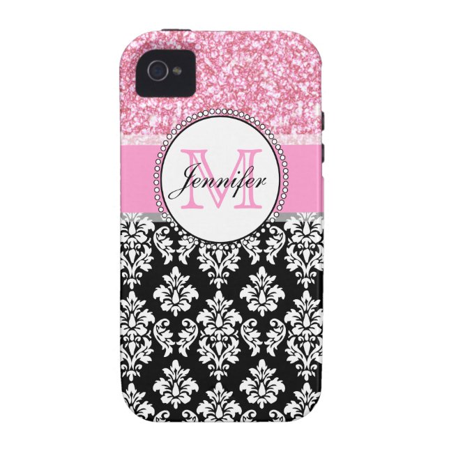 Coques Case-Mate iPhone Fille, rose, Parties scintillant, Damas noir Perso (Dos)