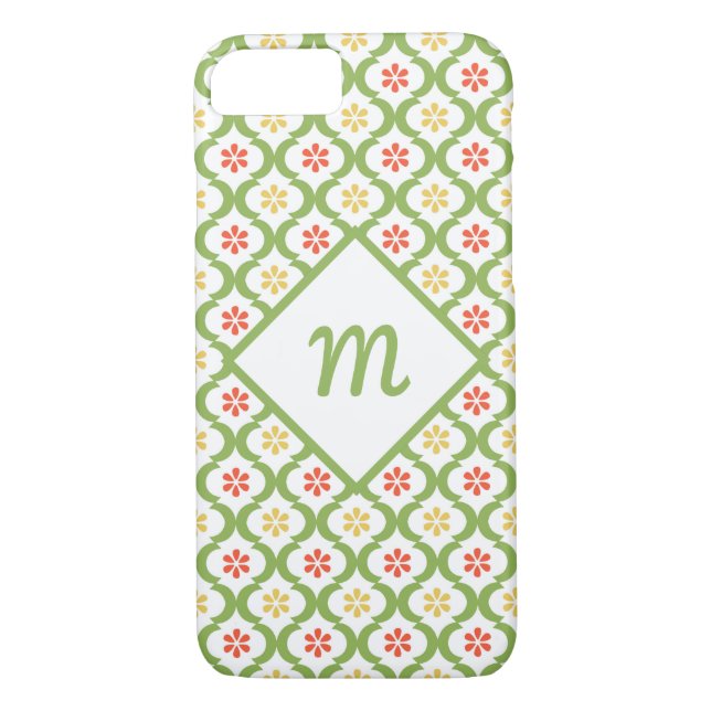 Coques Case-Mate iPhone Fille vert Quatrefoil mignonne Daisées et Monogram (Dos)