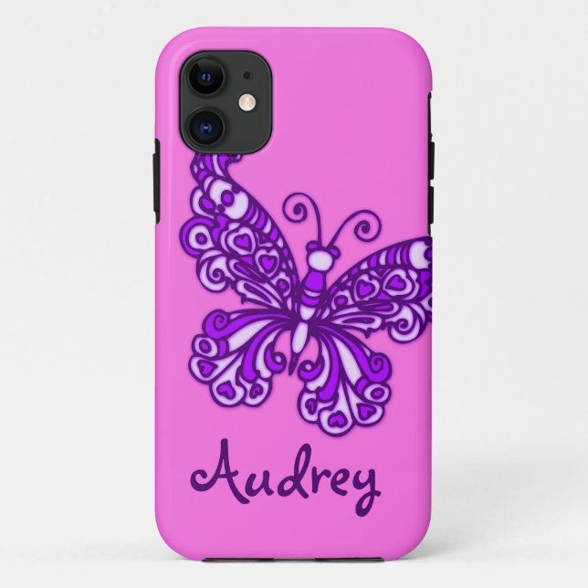 Coques Case-Mate iPhone Filles nommées papillon rose violet (Dos)