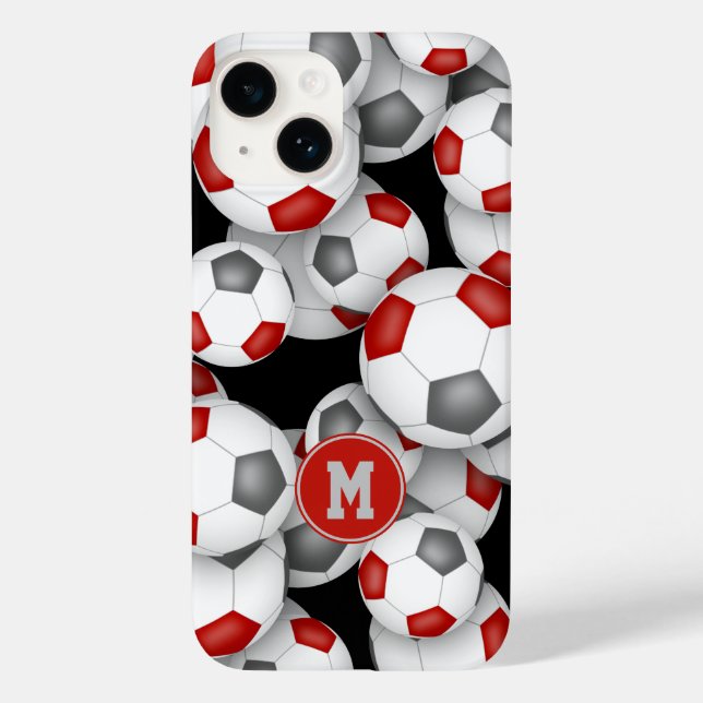 Coques Case-Mate iPhone Filles rouge gris boules de football motif monogra (Verso)