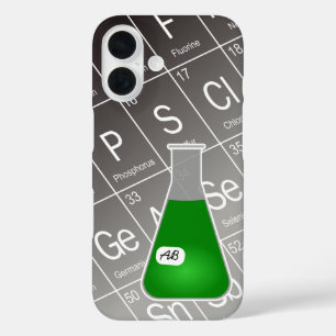 Coques iPhone 16 Fiole Erlenmeyer vert (avec initiales) Chimie