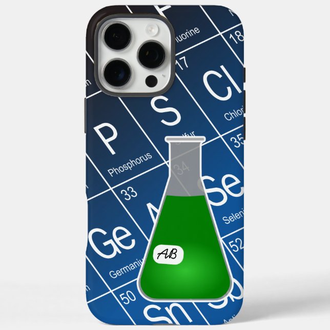 Coques Case-Mate iPhone Fiole Erlenmeyer vert (avec initiales) Chimie (Verso)
