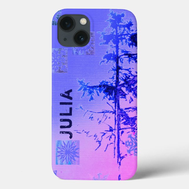 Coques Case-Mate iPhone Fir Tree & Snowflakes & Your Name (Verso)