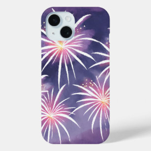 Coque Pour iPhone 15 Fireworks violets   Aquarelle Pastel