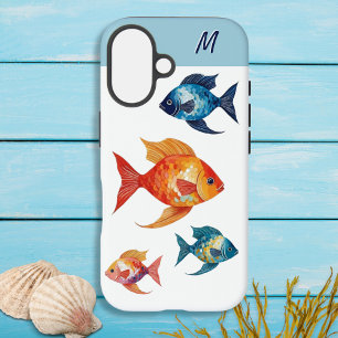 Coques iPhone 16 Fish Sea Life Océan Monogramme