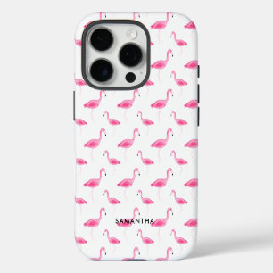 Coques iPhone 16 Pro Flamant rose d'aquarelle personnalisé