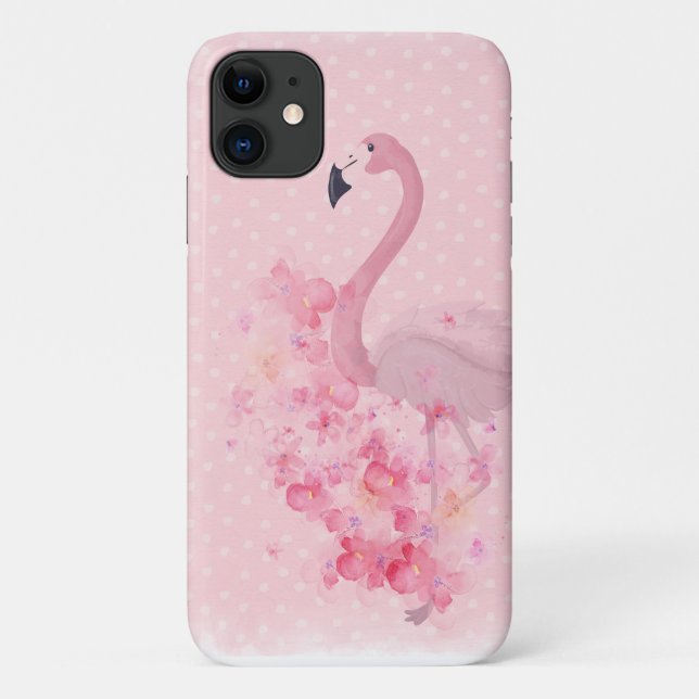 Coques Case-Mate iPhone Flamant rose d'aquarelle rose florale et points (Dos)
