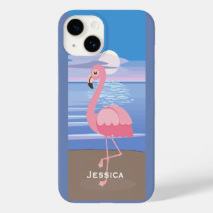 Coque Pour iPhone 14 Flamant rose d'île tropicale personnalisée
