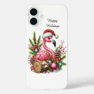 Coques iPhone 16 Plus Flamant rose festif de Noël