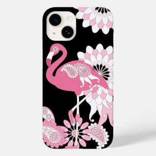Coque Pour iPhone 14 Flamant rose moderne noir rose