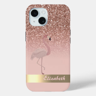 Coque Pour iPhone 15 Flamant Rose Moderne Paillettes Sequins