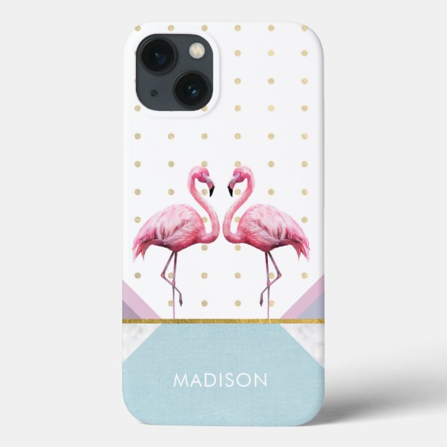 Coques Case-Mate iPhone Flamant rose moderne tendance Pink Girly Nom (Verso)