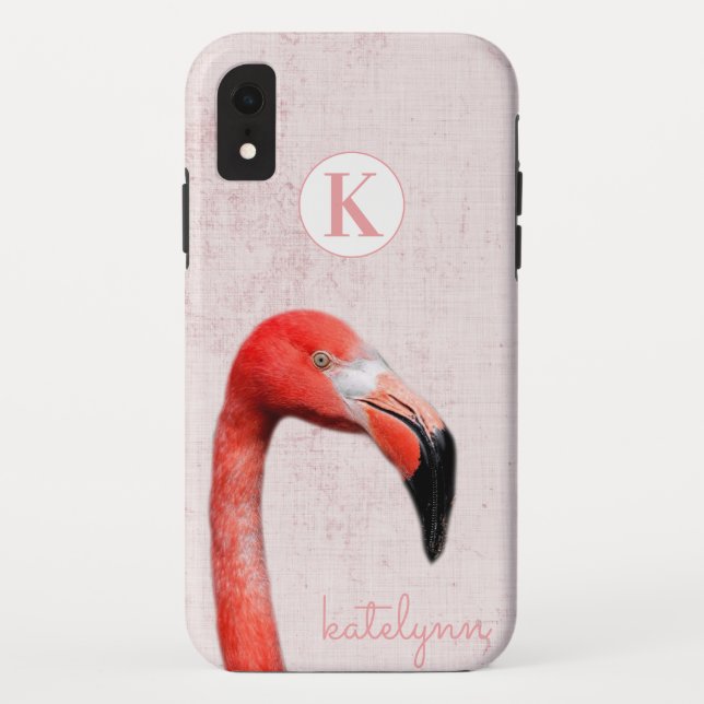 Coques Case-Mate iPhone Flamant rose photo mignon rose Peek-a-Boo Monogram (Dos)