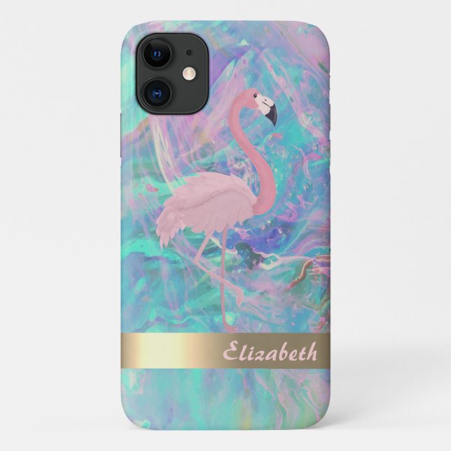 Coques Case-Mate iPhone Flamant rose rose moderne Iridescente optique (Dos)