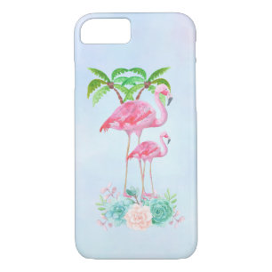Coque Case-Mate Pour iPhone Flamant rose rose Momma & bébé avec palmiers